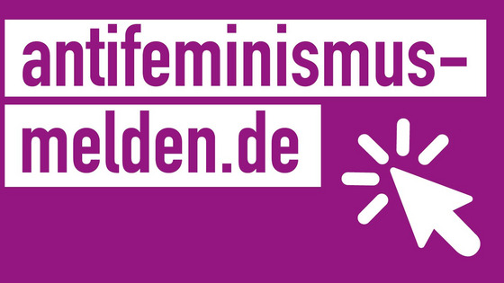 Das Bild zeigt das Logo der MEldestelle Antifeminismus, lilafarbener Hintergrund und die wei?e Aufschrift: antifeminismus-melden.de
